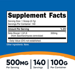Nutricost Beta Glucan Powder with included scoop enabling easy servings