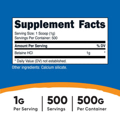 Nutricost Betaine HCl serving scoop highlights easy, measured one-gram servings.