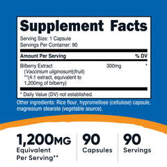 Nutricost Bilberry capsules close-up showing easy-to-swallow form