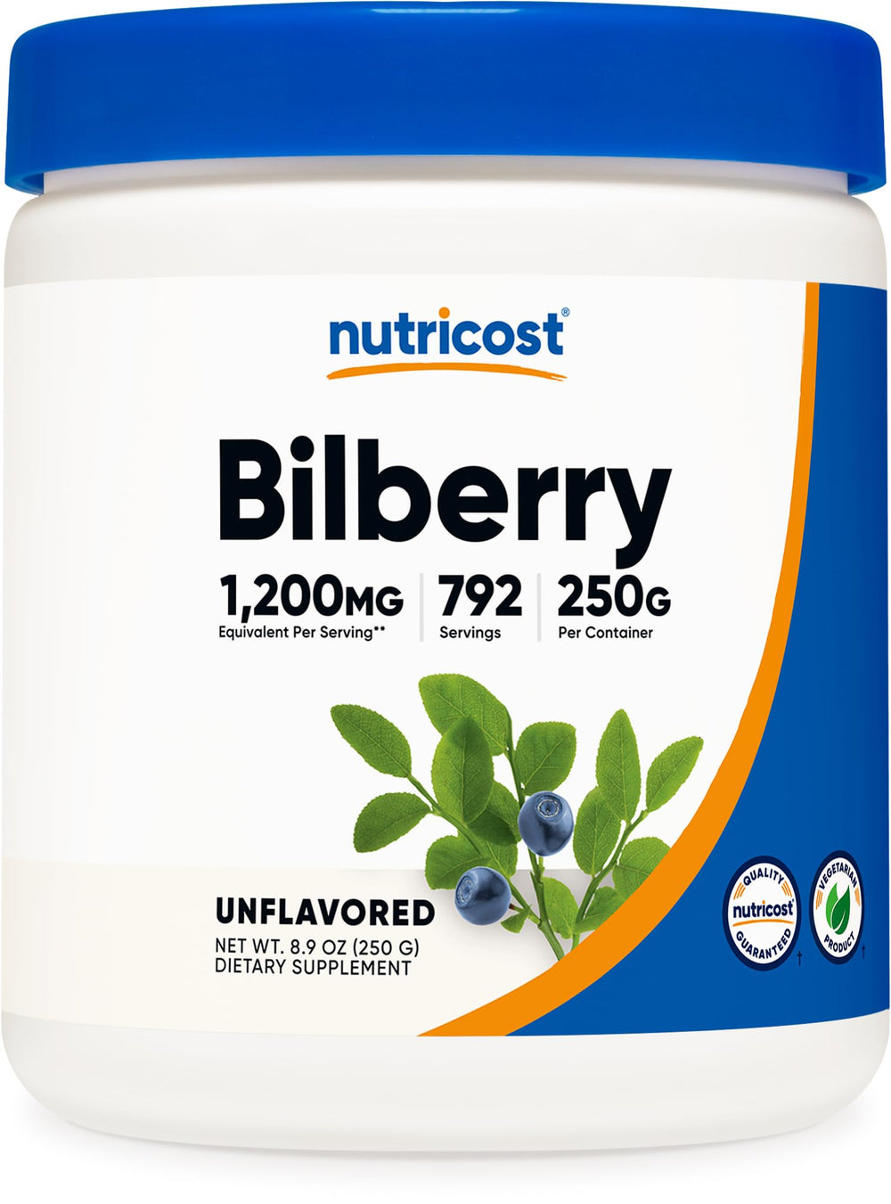 Nutricost Bilberry Powder bottle with 4:1 extract for daily smoothie boosts