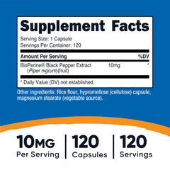 Nutricost Bioperine capsules close-up highlighting gluten-free formula for routines.