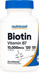 Nutricost Biotin 10000mcg capsule in a bottle for convenient daily supplementation