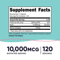 Nutricost Biotin with folate capsules close-up highlighting folate per capsule for nutrition