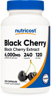 Nutricost Black Cherry Extract bottle on display with four-month supply.