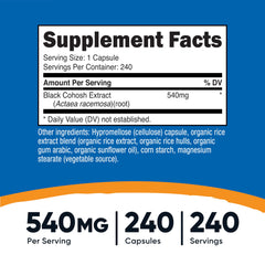 Nutricost Black Cohosh 540mg capsules closeup highlighting vegetarian-friendly capsules.
