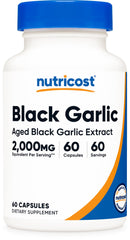Nutricost Black Garlic bottle on shelf highlights easy daily capsule routine for wellness.