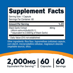 Nutricost Black Garlic capsules close-up for easy dosage visualization.