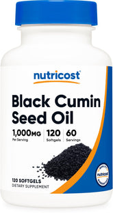 Nutricost Black Seed Oil softgels in bottle for daily omega support