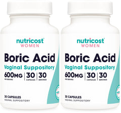 Nutricost Boric Acid 600mg vaginal suppository pack2 image for routine use.