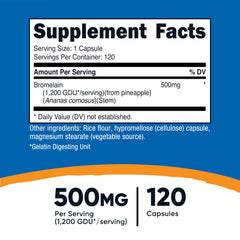Nutricost Bromelain 500mg back label shows dosage and certifications.