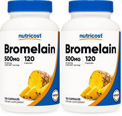 Nutricost Bromelain 500mg front view bottle with 120 capsules for daily enzyme support.
