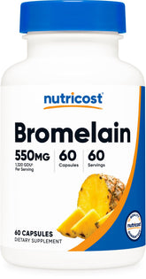 Nutricost Bromelain capsules bottle close-up for convenient daily use