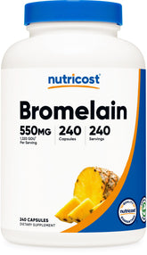 Nutricost Bromelain bottle front showing plant-based enzyme wellness.