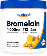 Nutricost Bromelain Powder bottle showing convenient daily dosage for wellness routines.