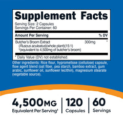 Nutricost butcher's broom extract capsules ready for daily use.