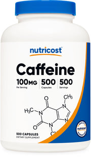Nutricost caffeine pills 100mg bottle front boosts alertness and focus