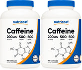 Nutricost Caffeine Pills bottle front view showing 200 mg capsules for quick daytime energy.