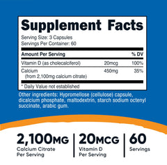 Nutricost bottle label shows calcium citrate and vitamin D details for easy reference