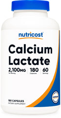 Nutricost Calcium Lactate bottle for daily calcium support, vegan and gluten-free.