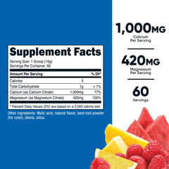 Nutricost calcium-magnesium powder 60-servings label indicating size and value.