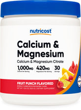 Nutricost Calcium Magnesium Powder Fruit Punch bottle pour for easy daily mineral support
