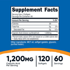 Nutricost Caprylic Acid softgels close-up highlighting convenient capsules for daily use.
