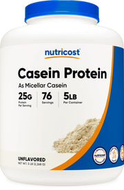 Nutricost Casein 5lb bottle front view for steady protein support.