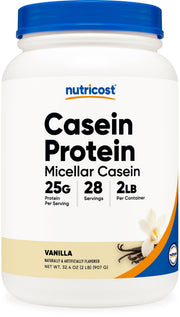Nutricost Casein Vanilla 2lb packaging front with clean label for everyday use