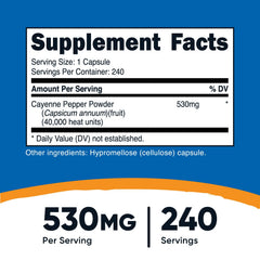 Nutricost Cayenne bottle with 40,000 heat units for a reliable spicy capsule