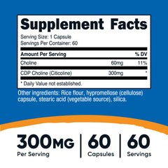 Nutricost CDP Choline 300mg bottle-front — gluten-free and non-GMO packaging details.