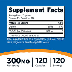 Nutricost CDP Choline capsules close-up, vegetarian-friendly capsules