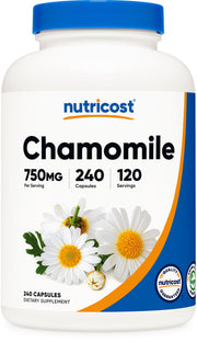 Nutricost Chamomile 750mg bottle front view for gentle evening relaxation