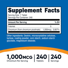 Nutricost Chromium 1000mcg tablets close-up suitable for daily use as a simple routine.