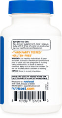 Nutricost Chrysin bottle label emphasizing vegan and gluten-free ingredients.