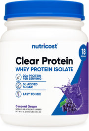 Nutricost Clear Whey Concord Grape powder bottle for a refreshing protein option