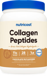 Nutricost collagen peptides bottle front, gluten-free and grass-fed