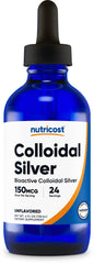 Nutricost colloidal silver 4oz bottle close-up, preserving purity for freshness