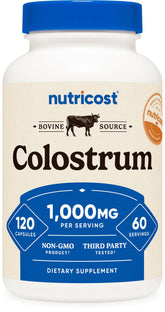 Nutricost Colostrum 1000mg bottle front for daily use and easy identification.