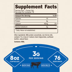 Nutricost Colostrum Powder label highlights IgG content for potential immune support.