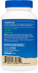 Nutricost Cordyceps bottle side panel notes GMP and FDA registration.