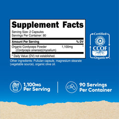 Nutricost Cordyceps capsules closeup for easy daily use.