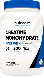 Nutricost Creapure Creatine Monohydrate bottle ready for daily workouts.