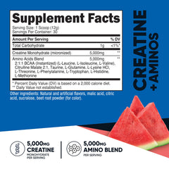 Nutricost Creatine + Aminos label close-up showing gluten-free and GMO-free claims