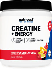 Nutricost Creatine Energy fruit punch bottle ready for pre-workout use