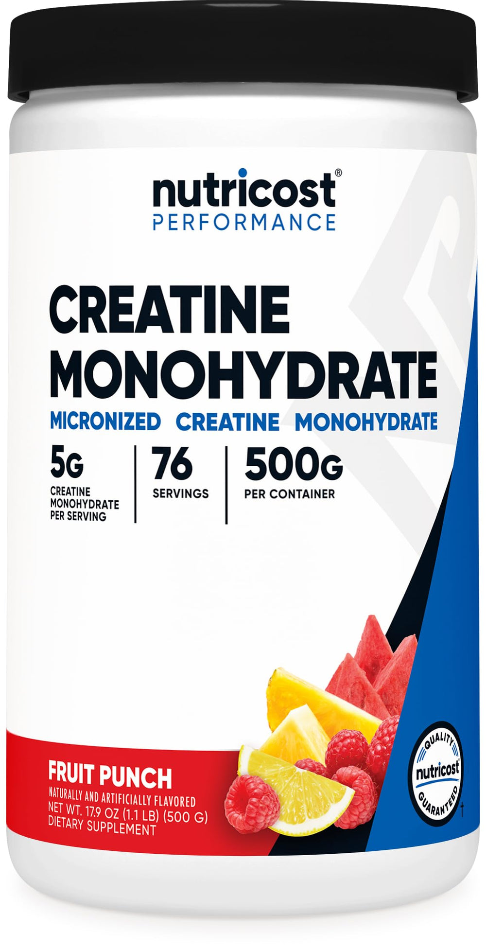 Nutricost Creatine Monohydrate Fruit Punch bottle pour supporting workout strength