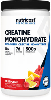 Nutricost Creatine Monohydrate Fruit Punch bottle pour supporting workout strength