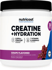 Nutricost Creatine bottle with grape flavor supports workout hydration.