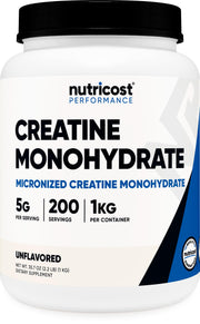 Nutricost Creatine Monohydrate bottle front for reliable training basics.