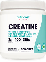Nutricost Creatine Monohydrate bottle highlighting vegetarian-friendly formula for active lifestyles.