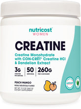 Nutricost creatine monohydrate bottle with peach mango flavor for workouts